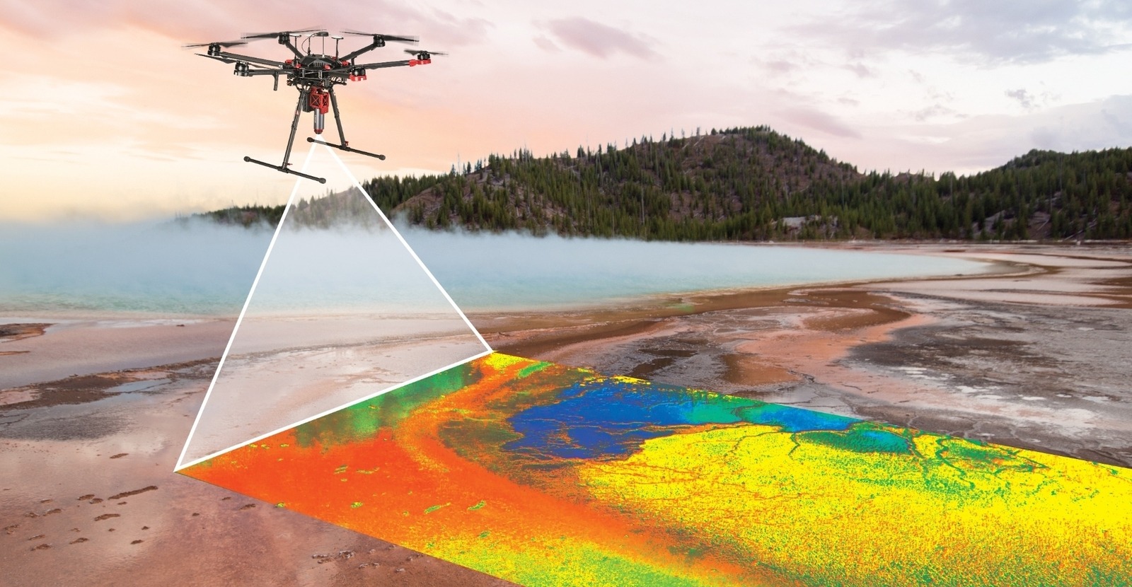 Resonon Airborne Hyperspectral Remote Sensing System scanning tidal pools with false-color overlay
