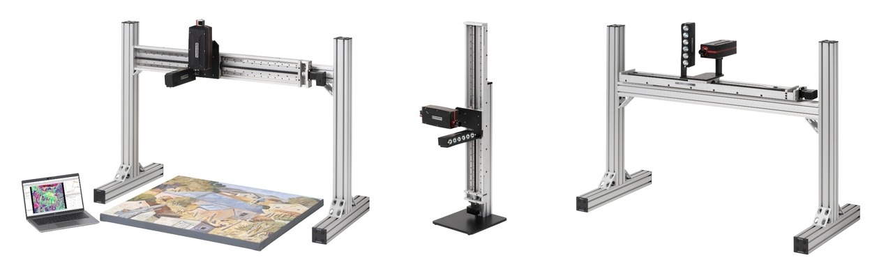 Figure 5: Resonon’s Large Format Reflectance Systems. Horizontal translation pointed down (left),  vertical translation pointed out (middle), and horizontal translation pointed out (right)