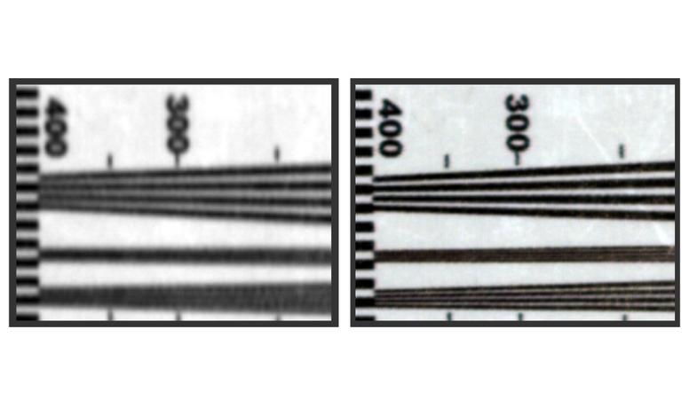 Side-by-side images showing competitors hyperspectral camera imaging quality vs. Resonon Pika XC2.