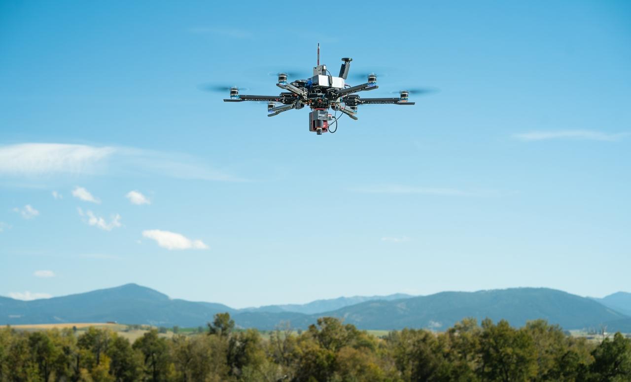 Vision Aerial Vector hexacopter with Pika L Hyperspectral Imaging Airborne System in flight