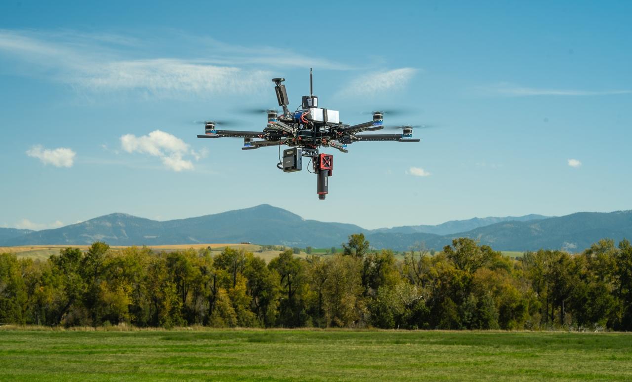 Vision Aerial Vector hexacopter with Pika IR-L Hyperspectral Imaging Airborne System in flight